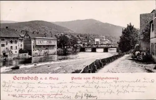 Ak Gernsbach im Murgtal Schwarzwald, Blick vom Mühlgrabenweg