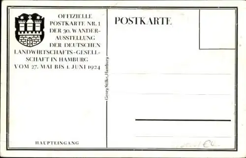 Ak Hamburg, Deutsche Landwirtschaftsgesellschaft, 30. Wanderausstellung 1924, Eingang