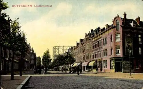 Ak Rotterdam Südholland Niederlande, Lusthofstraat, Straßenpartie in der Stadt, Gasbehälter