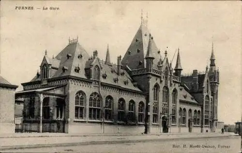 Ak Furnes Veurne Westflandern, Bahnhof