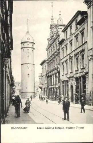 Ak Darmstadt in Hessen, Ernst Ludwig Straße, weißer Turm