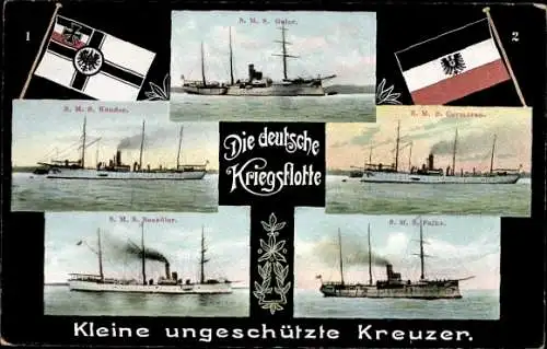 Ak Deutsche Kriegsschiffe, kleine ungeschützte Kreuzer, SMS Kormoran, Falke, Seeadler, Geier, Kondor