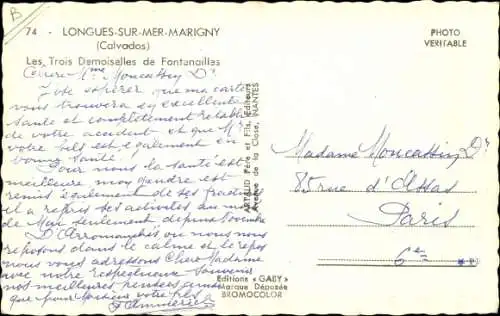 Ak Marigny Longues sur Mer Calvados, les trois Demoiselles de Fontenailles