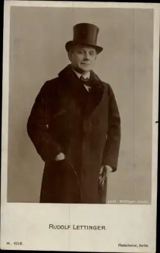 Ak Schauspieler Rudolf Lettinger, Standportrait, Zylinder