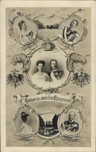 Ak Hochzeit des deutschen Kronprinzen, Wilhelm von Preußen, Cecilie, Kaiserpaar, Friedrich Franz III