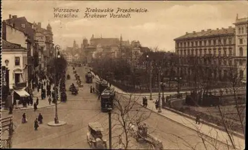 Ak Warszawa Warschau Polen, Krakauer Vorstadt, Straßenbahn-Linie 5