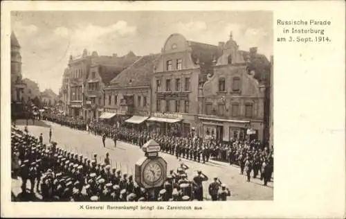 Ak Tschernjachowsk Insterburg Ostpreußen, Russische Parade am 3. September 1914