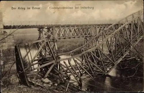 Ak Tschernjachowsk Insterburg Ostpreußen, Eisenbahnbrücken, I. WK