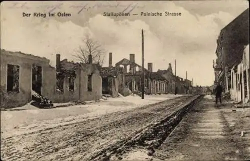 Ak Nesterow Stallupönen Ostpreußen, Polnische Straße, Zerstörungen, I. WK