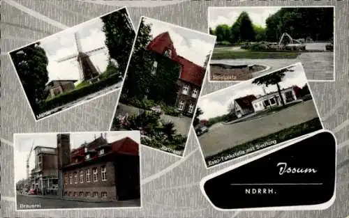 Ak Issum am Niederrhein, Mühle, Spielplatz, Brauerei, Esso-Tankstelle, Siedlung