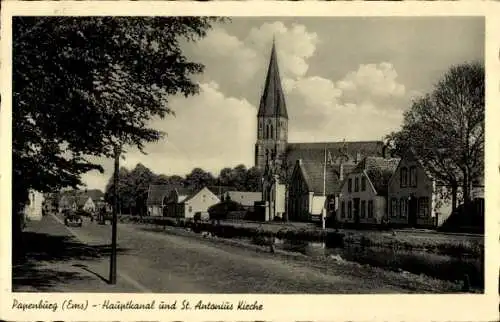 Ak Papenburg im Emsland, Hauptkanal, St. Antonius-Kirche