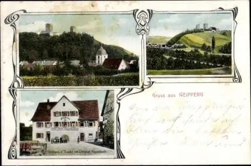 Passepartout Ak Neipperg Brackenheim an der Zaber Württemberg, Gasthaus zur Traube, Schloss