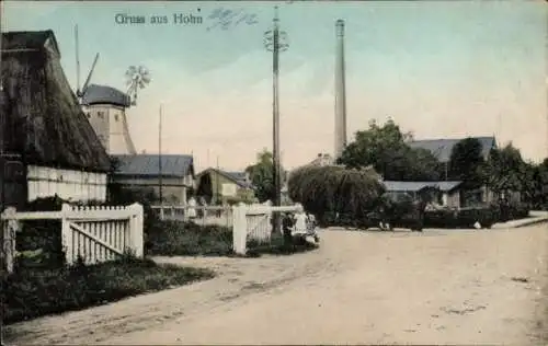 Ak Hohn in Schleswig Holstein, Straße, Windmühle