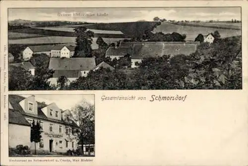 Ak Schmorsdorf Müglitztal in Sachsen, Gesamtansicht, Historische Linde, Restaurant