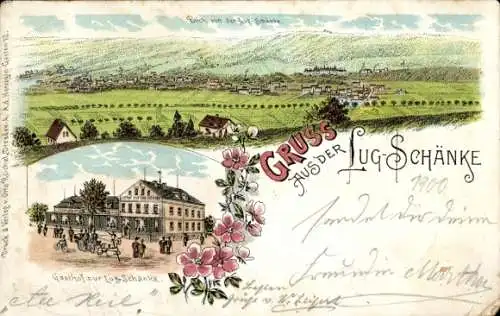 Litho Dresden Niedersedlitz, Gesamtansicht, Gasthof zur Lug-Schänke