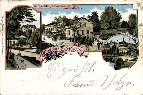 Litho Bad Liegau Augustusbad, G. Brechling's-Gasthaus, Schweizer Haus