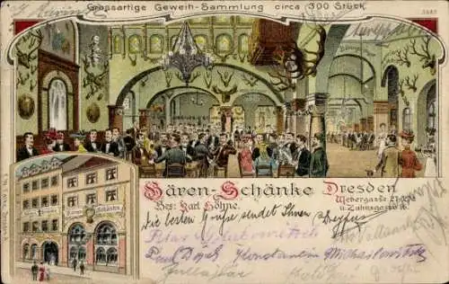 Litho Dresden Altstadt, Bären-Schänke, Webergasse 27, Zahngasse 16