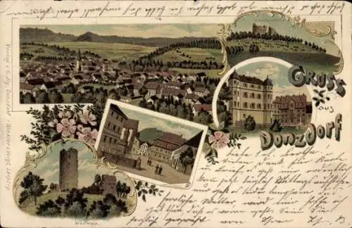 Litho Donzdorf in Württemberg, Gesamtansicht, Marktplatz, Schloss, Staufeneck