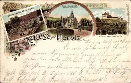 Litho Herolz Schlüchtern in Hessen, Schloss Brandenstein, Neues Schloss, Herber'sche Wirtschaft