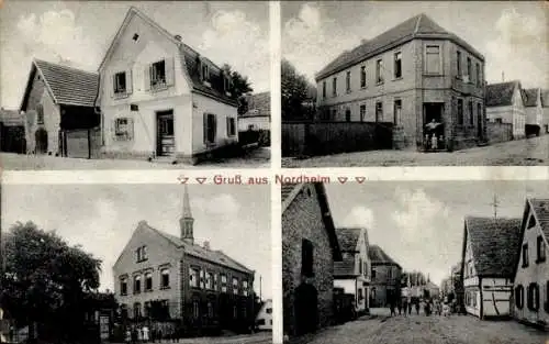 Ak Nordheim Biblis am Rhein Hessen, Kirche, Straße, Passanten