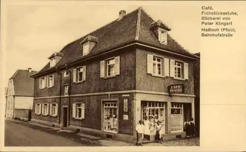 Ak Haßloch in der Saarpfalz, Cafe, Bäckerei, Bahnhofstraße