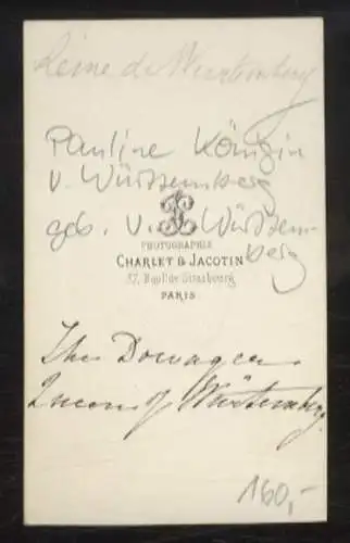 CdV Portrait Pauline Königin von Württemberg, geb. von Württemberg
