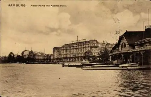 Ak Hamburg, Alster mit Atlantic Hotel, Anlegestelle