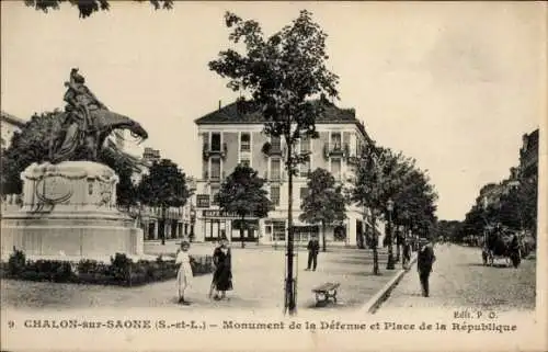 Ak Chalon sur Saône Saône et Loire, Monument de la Défense und Place de la République