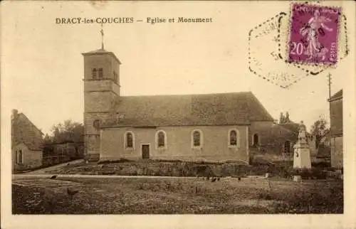 Ak Dracy les Couches Saône et Loire, Kirche und Denkmal