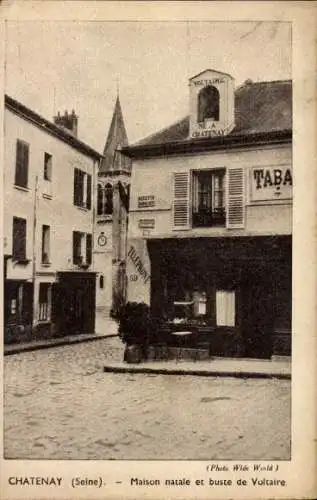 Ak Chatenay Hauts-de-Seine, Haus, Büste von Voltaire