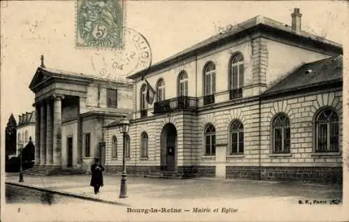 Ak Bourg la Reine Hauts de Seine, Rathaus und Kirche