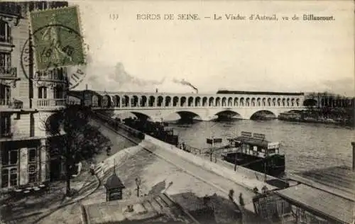 Ak Billancourt Hauts de Seine, Ufer der Seine, Viadukt