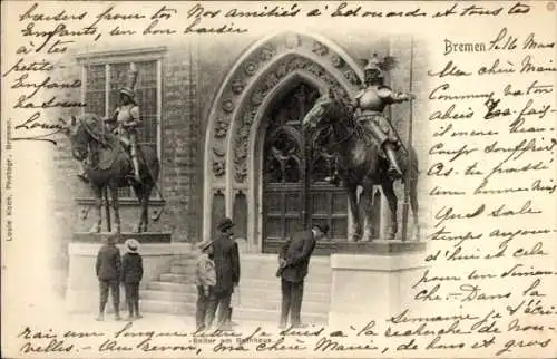 Ak Hansestadt Bremen, Reiter am Rathaus, Statuen