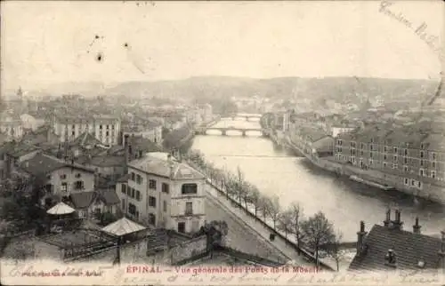 Ak Épinal Lothringen Vosges, Gesamtansicht, Brücken, Moselle