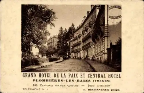 Ak Plombières les Bains Lothringen Vosges, Grand Hotel de la Paix et Central Hotel