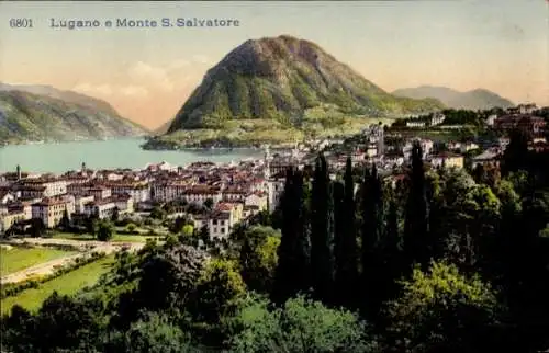 Ak Lugano Kanton Tessin, Monte San Salvatore, Gesamtansicht