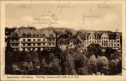 Ak Schömberg im Schwarzwald Württemberg, Sanatorium