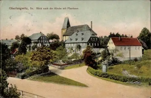 Ak Oberlungwitz in Sachsen, Kirche, Pfarrhaus