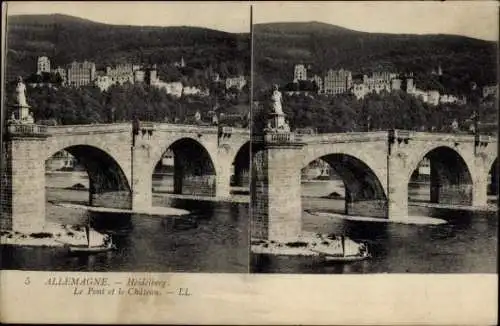 Stereo Ak Heidelberg am Neckar, Schloss, Brücke