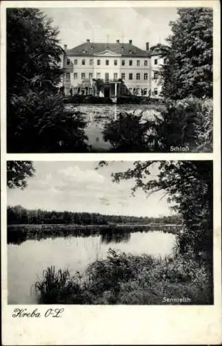 Ak Kreba Neudorf in der Oberlausitz, Sennteich, Schloss