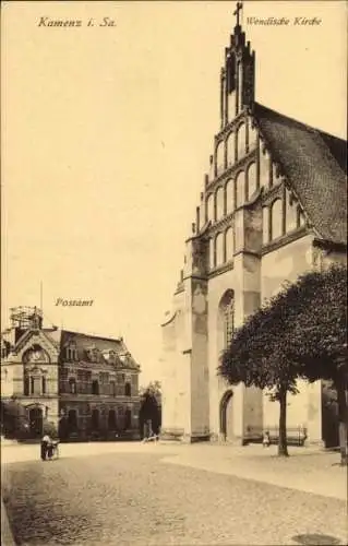 Ak Kamenz im Kreis Bautzen, Blick auf die Wendische Kirche, Postamt