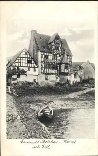 Ak Kaimt Zell an der Mosel, Altes Schulhaus, Boot