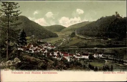 Ak Bad Teinach Zavelstein im Schwarzwald, Gesamtansicht mit Ruine Zavelstein