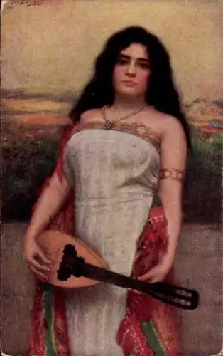 Künstler Ak Zenisek, J., Mädchen mit der Gitarre