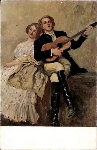 Künstler Ak Grotemeyer, F., Liebeslieder, Liebespaar, Gitarre