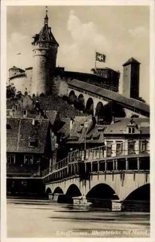 Ak Schaffhausen Schweiz, Rheinbrücke mit Munot