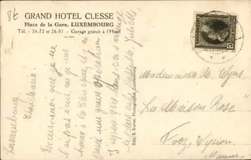 Ak Luxemburg Luxembourg, Grand Hotel Clesse, Bahnhofsplatz