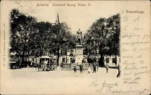 Ak Den Haag Den Haag Südholland, Buitenhof, Statue von König Wilhelm II.