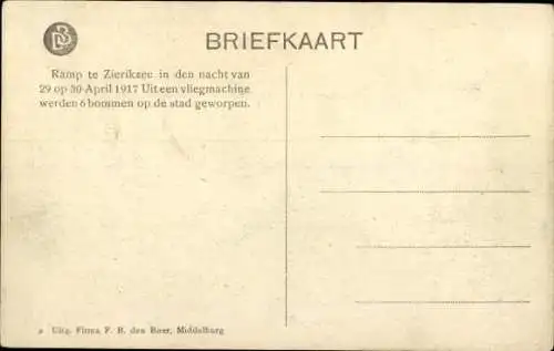 Ak Zierikzee Zeeland, Verwoeste perceelen in de Molenstraat, Zerstörung durch Bombenabwurf 1917 1.WK