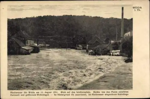 Ak Weida in Thüringen, Hochwasser am 15. August 1924, Schützenplatz